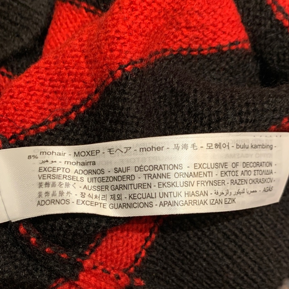 Zara Red/Black Striped Mohair Knit Sweater Detachable Tulle Collar NWT S - Picture 10 of 15